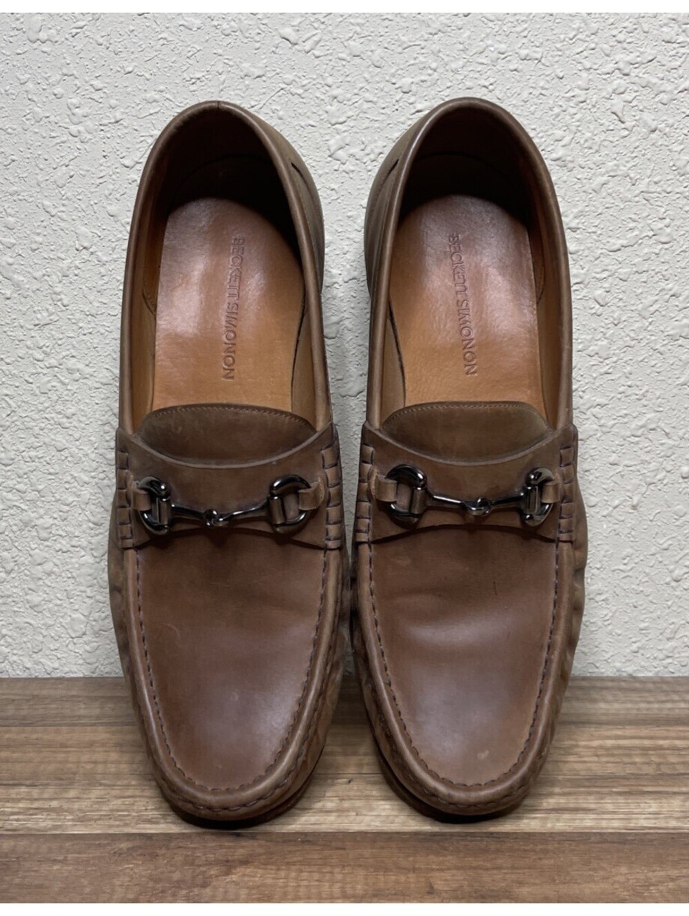 Beckett Simonon Men’s Beaumont Loafers Tan Leather Horsebit Silver Size 10.5